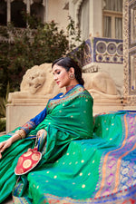 Load image into Gallery viewer, Soft Silk Saree - Teal x Blue
