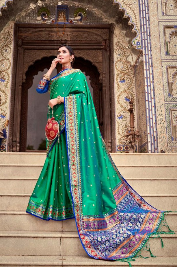 Soft Silk Saree - Teal x Blue