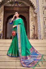 Load image into Gallery viewer, Soft Silk Saree - Teal x Blue
