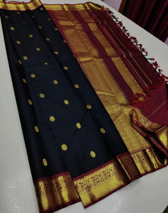 Black Rose - Pure Kanjivaram Silk Saree with Gold Zari