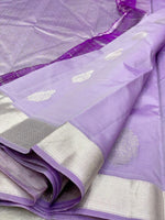 Load image into Gallery viewer, Lavender - Pure Silk Saree with Silver Zari

