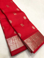 Load image into Gallery viewer, Scarlet - Pure Silk Saree with White Gold Zari
