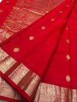 Load image into Gallery viewer, Scarlet - Pure Silk Saree with White Gold Zari
