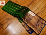 Load image into Gallery viewer, Dark Green x Dark Blue - Pure Kanjivaram Silk Saree with Tissue Zari
