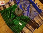 Load image into Gallery viewer, Dark Green x Dark Blue - Pure Kanjivaram Silk Saree with Tissue Zari
