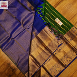 Load image into Gallery viewer, Dark Green x Dark Blue - Pure Kanjivaram Silk Saree with Tissue Zari

