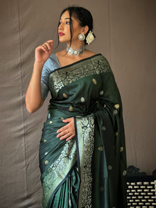 Soft Litchi Silk Saree - Green