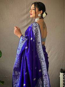 Soft Litchi Silk Saree - Violet Blue