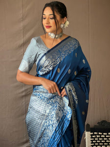 Soft Litchi Silk Saree - Blue