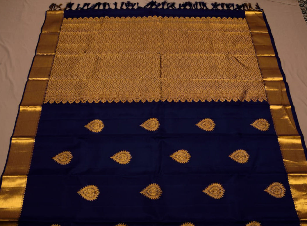 Midnight Blue - Pure Kanjivaram Silk Saree with Gold Zari