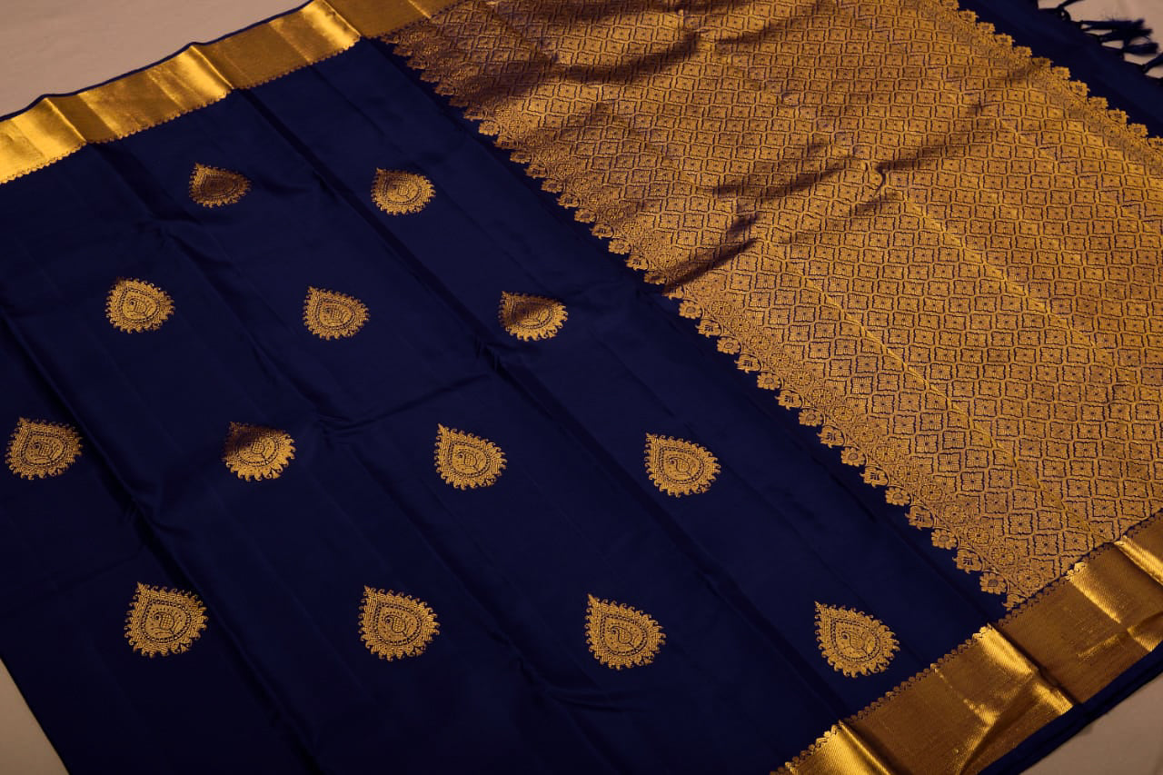 Midnight Blue - Pure Kanjivaram Silk Saree with Gold Zari