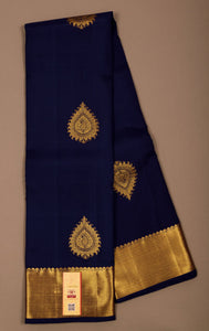 Midnight Blue - Pure Kanjivaram Silk Saree with Gold Zari