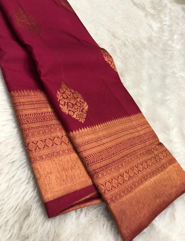Mulberry - Pure Kanjivaram Silk Saree with Copper Zari
