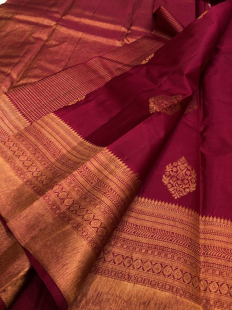 Mulberry - Pure Kanjivaram Silk Saree with Copper Zari