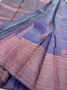 Slate Purple - Pure Kanjivaram Silk Saree with Copper Zari