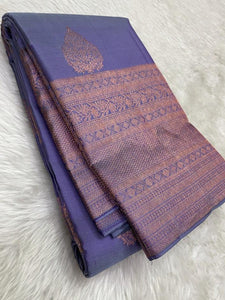 Slate Purple - Pure Kanjivaram Silk Saree with Copper Zari