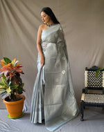 Load image into Gallery viewer, Linen silk x Silver zari - Steel Grey

