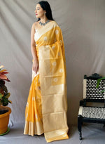 Load image into Gallery viewer, Linen silk x Silver zari - Pastel Orange
