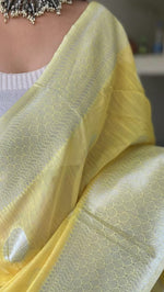 Load image into Gallery viewer, Linen silk x Silver zari - Light Yellow
