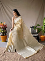 Load image into Gallery viewer, Linen silk x Silver zari - Latte
