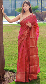 Load image into Gallery viewer, Soft Linen Cotton Saree - Raspberry
