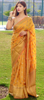 Load image into Gallery viewer, Soft Linen Cotton Saree - Mango
