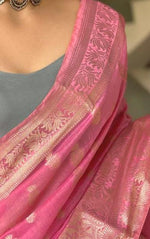 Load image into Gallery viewer, Linen silk x Champagne zari - Sweet Pink
