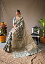 Load image into Gallery viewer, Linen silk x Champagne zari - Sage Grey
