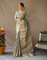 Load image into Gallery viewer, Linen silk x Champagne zari - Sage Grey
