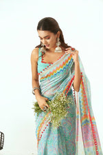 Load image into Gallery viewer, PomPom x Mulmul Cotton Saree : Pastel Blue
