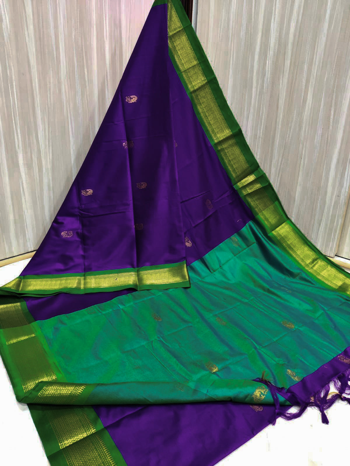 Cotton Silk Saree - Purple x Green