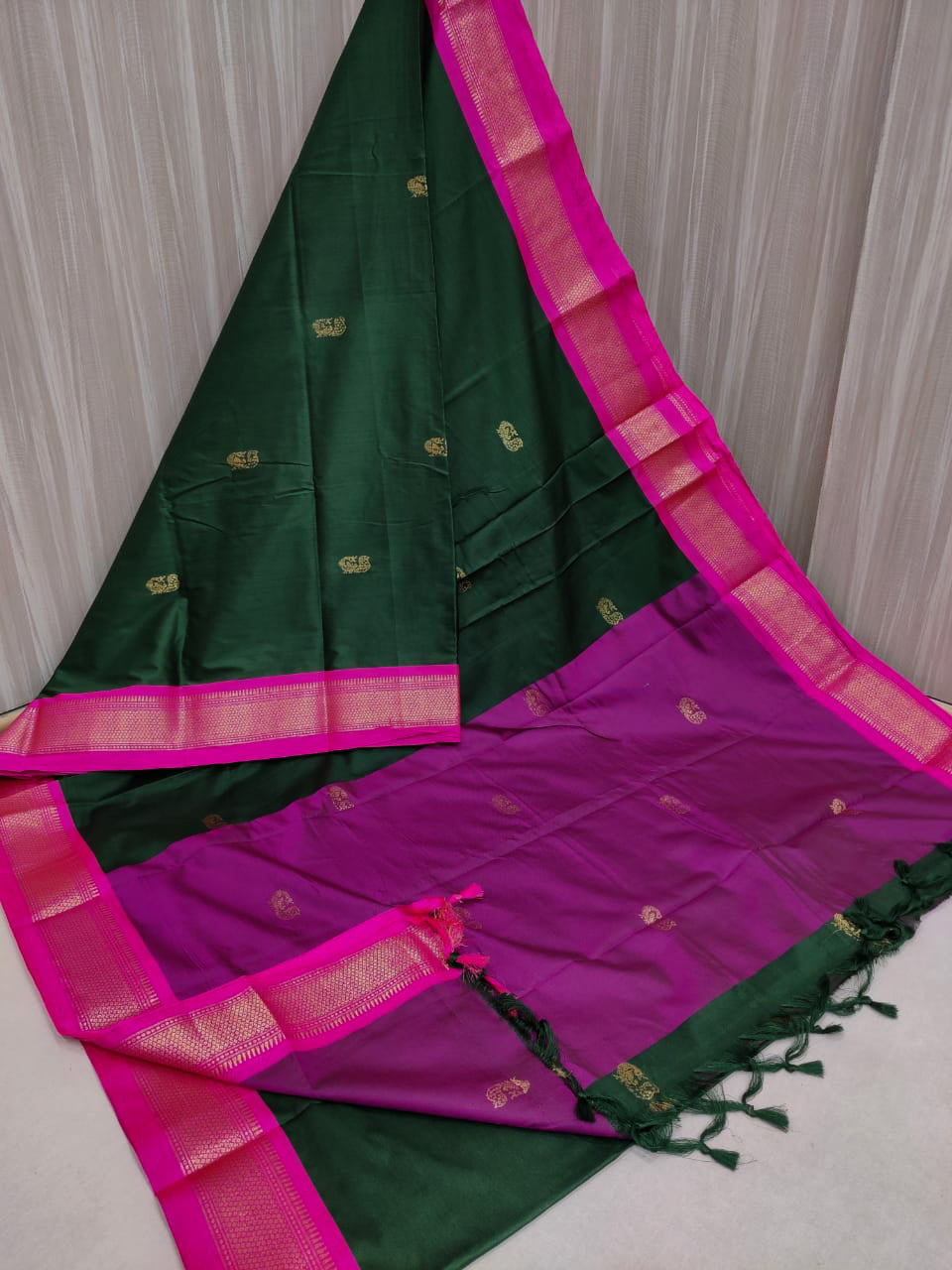 Cotton Silk Saree - Green x Pink
