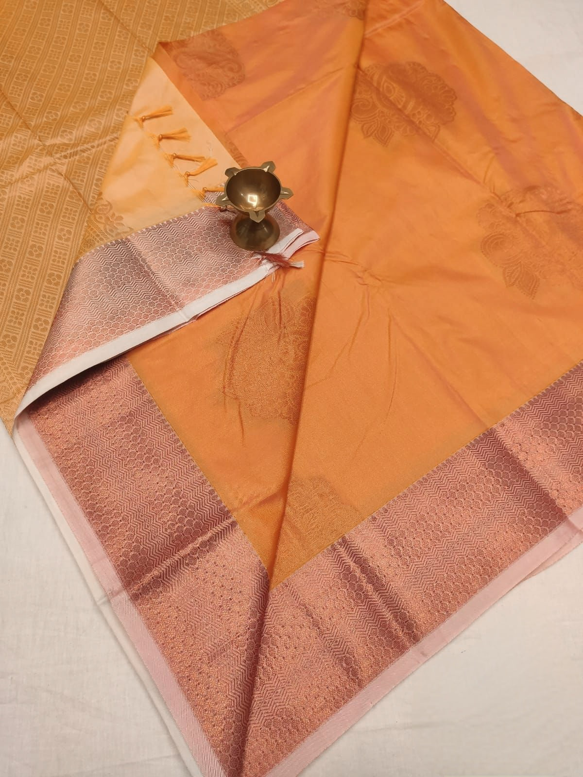 Semi Silk x Copper Zari Saree - Apricot