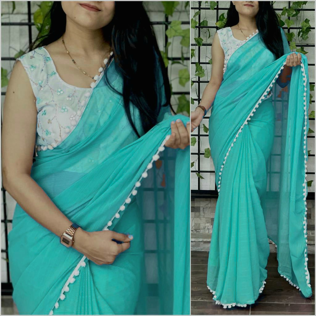 PomPom x Georgette Saree : Blue