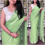 Load image into Gallery viewer, PomPom x Georgette Saree : Green
