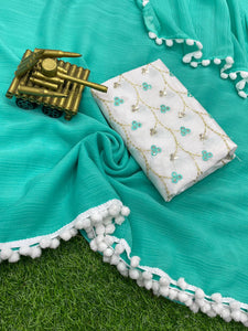 PomPom x Georgette Saree : Blue