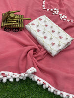 Load image into Gallery viewer, PomPom x Georgette Saree : Pink
