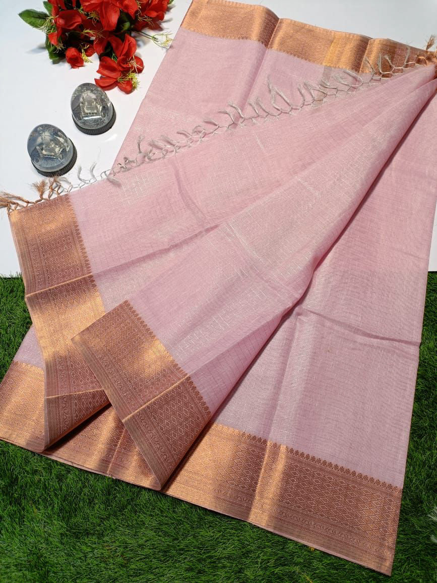 Soft Cotton Tissue Saree - Pink