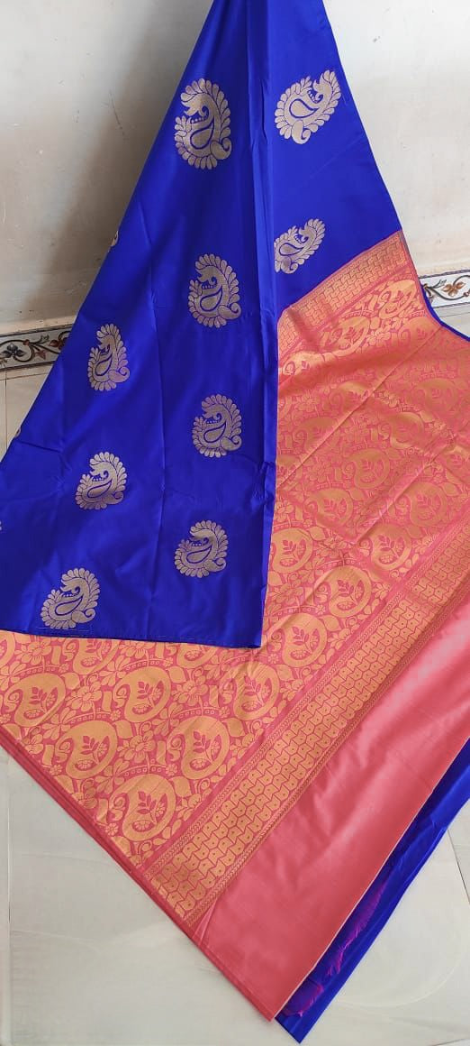 Semi Kuppadam Soft Silk Saree - Blue x Light Pink