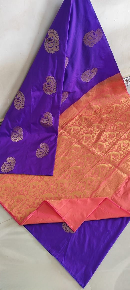 Semi Kuppadam Soft Silk Saree - Purple x Light Pink