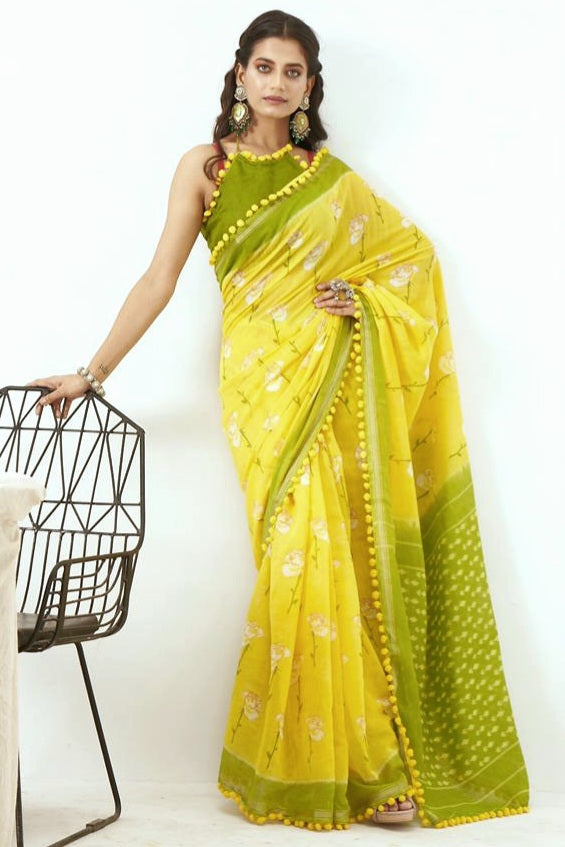 PomPom x Mulmul Cotton Saree : Yellow