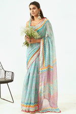 Load image into Gallery viewer, PomPom x Mulmul Cotton Saree : Pastel Blue
