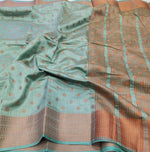 Load image into Gallery viewer, Soft dupion silk saree : Sea Green x Copper
