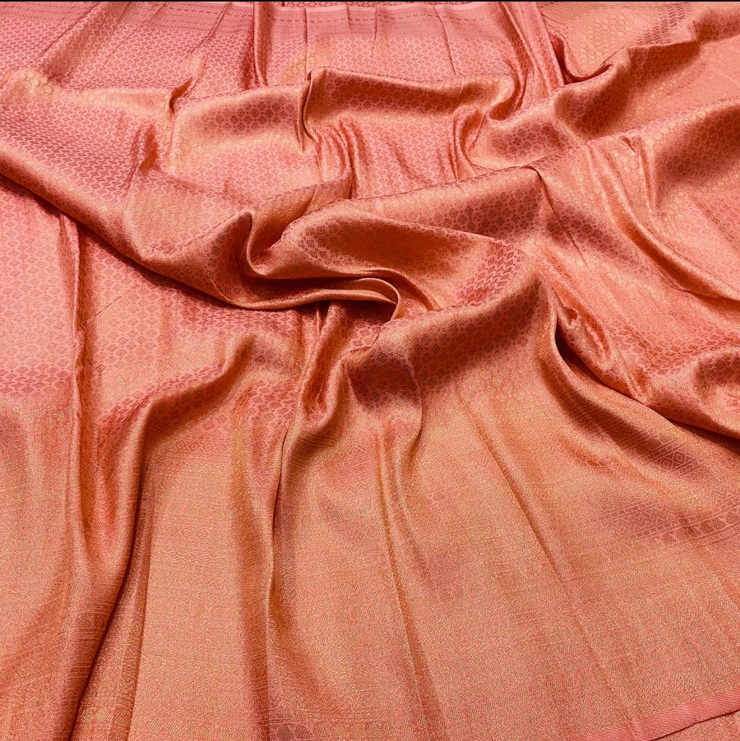 Soft silk banarasi x Copper Zari Saree - Coral Peach