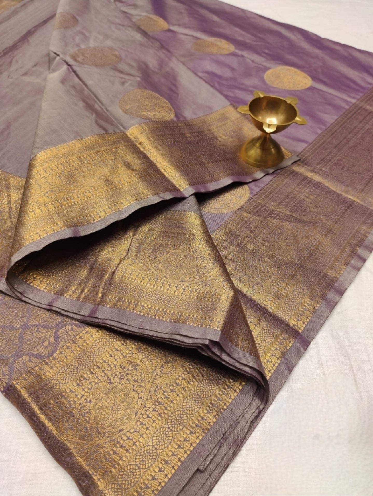Semi Soft Silk Gold Zari Saree - Ash Purple
