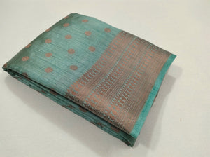 Soft dupion silk saree : Sea Green x Copper