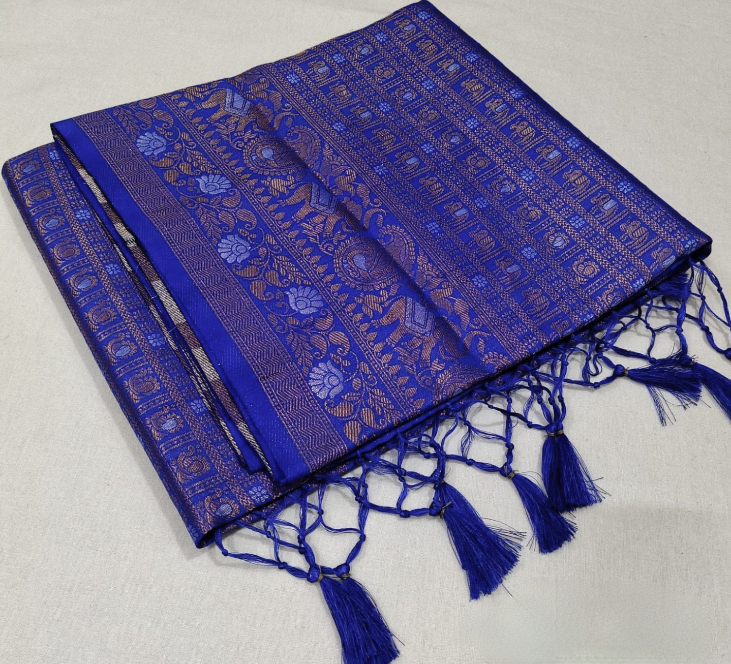 Soft silk banarasi x Copper & Siiver Zari Saree - Blue