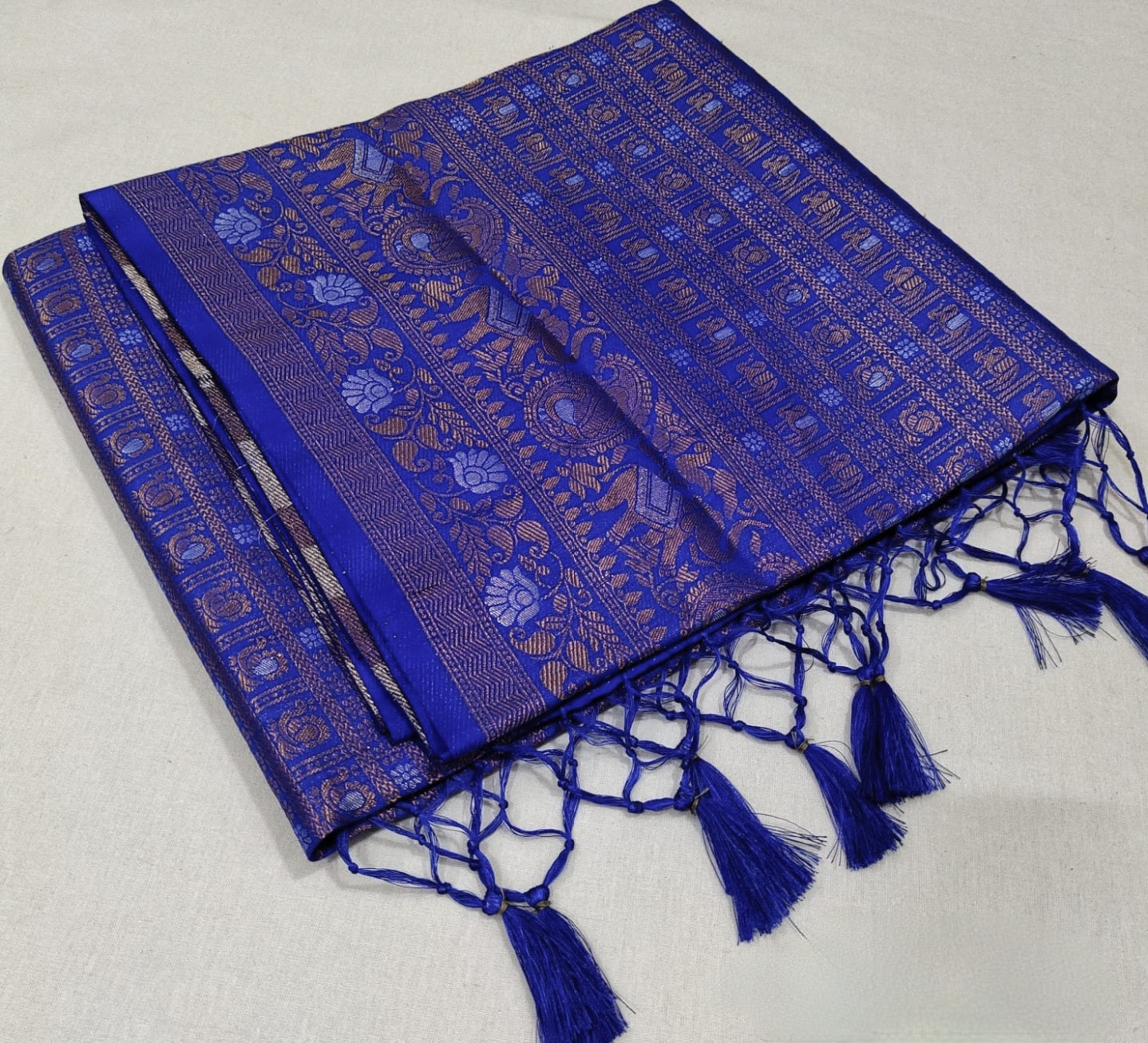 Soft silk banarasi x Copper & Siiver Zari Saree - Blue