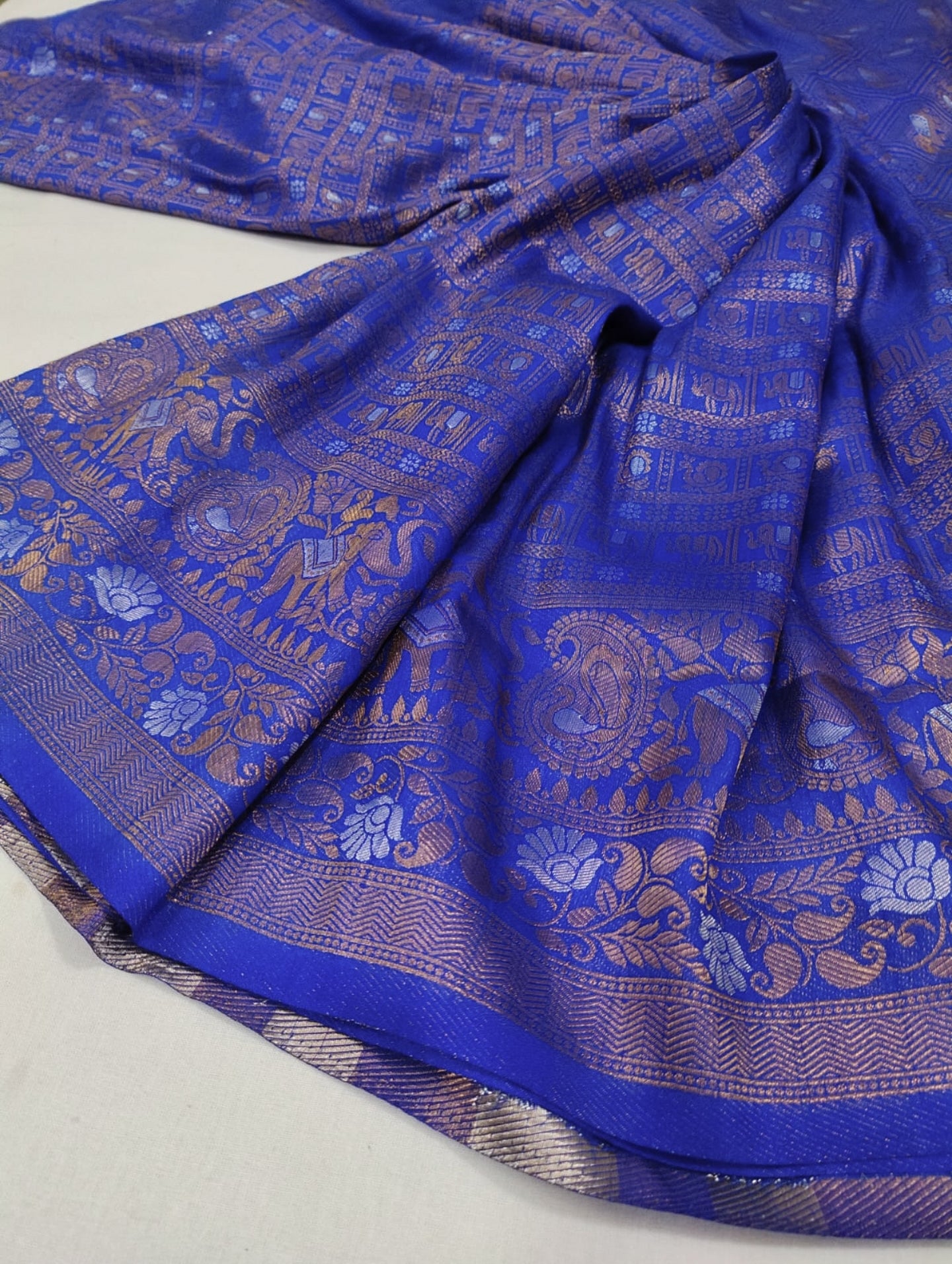 Soft silk banarasi x Copper & Siiver Zari Saree - Blue