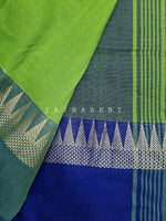Load image into Gallery viewer, Soft Khadi Saree , temple border - Parrot green x blue
